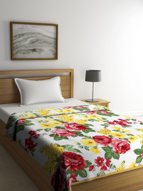 

Cortina White & Yellow Floral AC Room 233 GSM Single Bed Blanket
