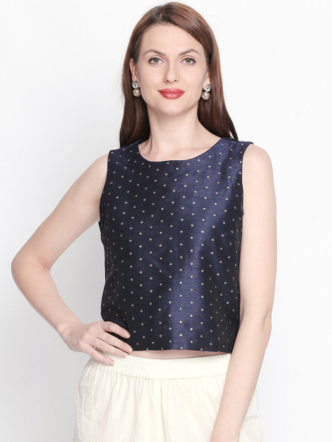 

AKKRITI BY PANTALOONS Women Blue Self Design Crop Top