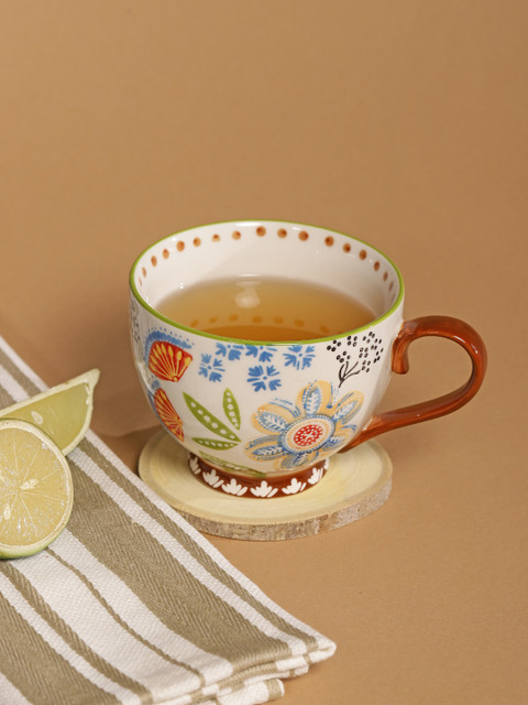

Chumbak White & Blue Dishwasher & Microwave Safe Handpainted Ceramic Cup