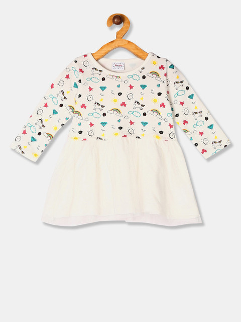

Donuts Girls Cream-Coloured Printed Fit and Flare Dress