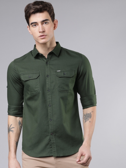 

Ecko Unltd Men Olive Green Slim Fit Solid Casual Shirt