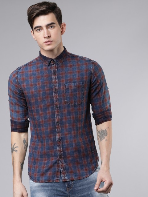 

Ecko Unltd Men Blue & Rust Slim Fit Yarn Dyed Checked Casual Shirt