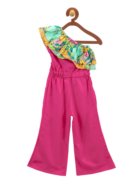 

LilPicks Girls Pink & Green Printed Layered Basic Jumpsuit