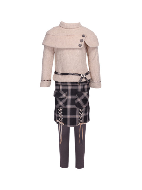 

CUTECUMBER Girls Beige & Black Solid Top with Skirt & Leggings