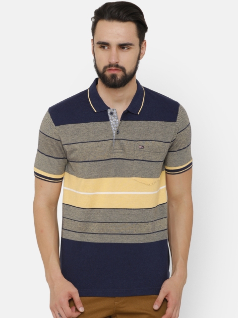 

COOL COLORS Men Yellow Striped Polo Collar T-shirt