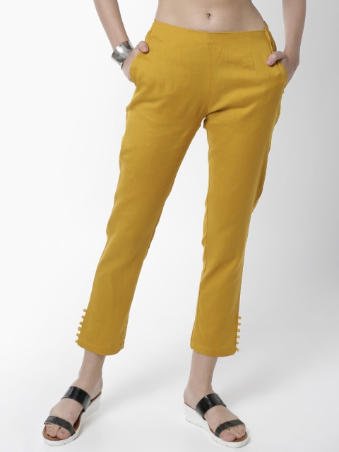 

De Moza Women Mustard Yellow Skinny Fit Solid Cigarette Trousers
