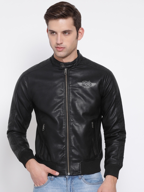 Justanned Men Black Solid Bomber Jacket