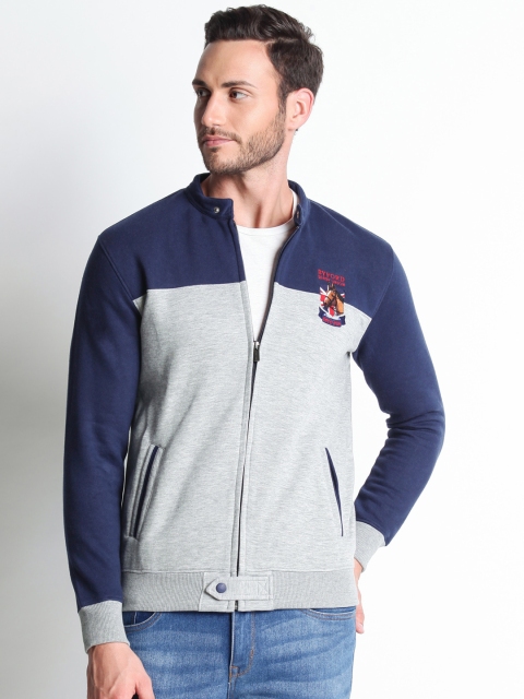 

BYFORD by Pantaloons Men Grey & Blue Colourblocked Sweatshirt