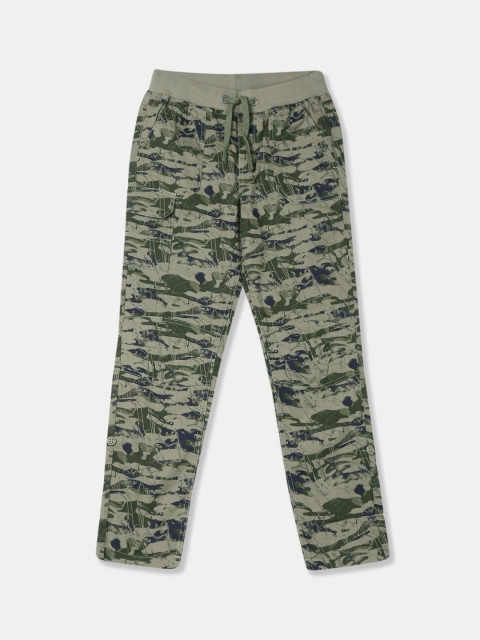 Cherokee Boys Green & Beige Regular Fit Camouflage Printed Regular Trousers