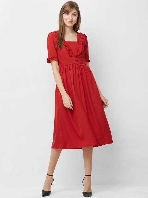 

109F Women Red Solid Fit and Flare Dress