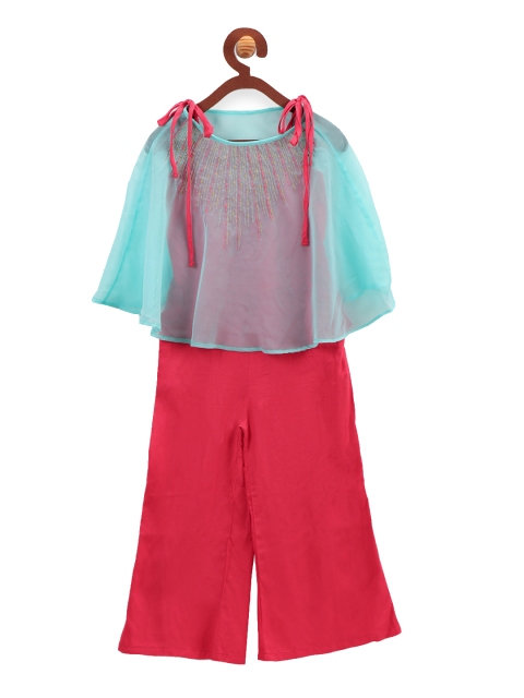 

LilPicks Girls Orange & Blue Colourblocked Cape Basic Jumpsuit