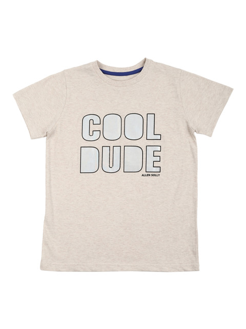 

Allen Solly Junior Boys Beige Black Printed Round Neck Pure Cotton T-shirt