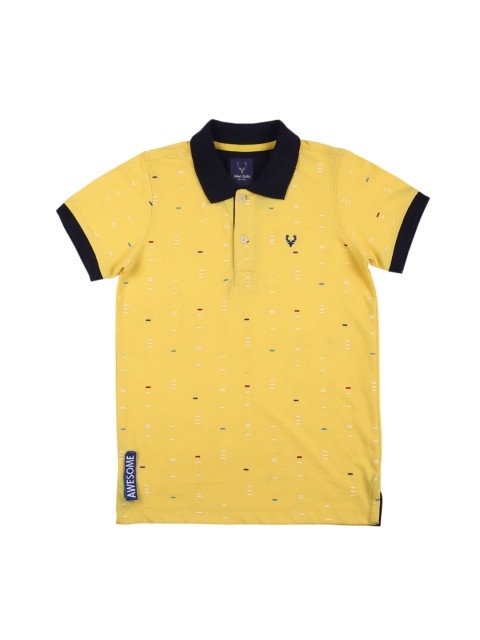 

Allen Solly Junior Boys Yellow & Blue Printed Polo Collar T-shirt