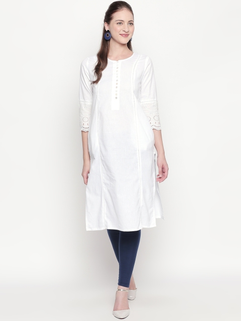 

RANGMANCH BY PANTALOONS Women White Solid Straight Kurta
