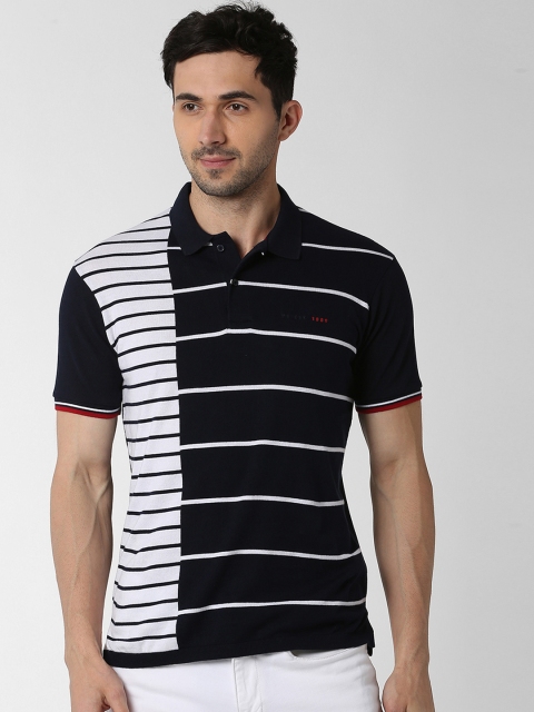 

Peter England Casuals Men Black & White Striped Polo Collar T-shirt