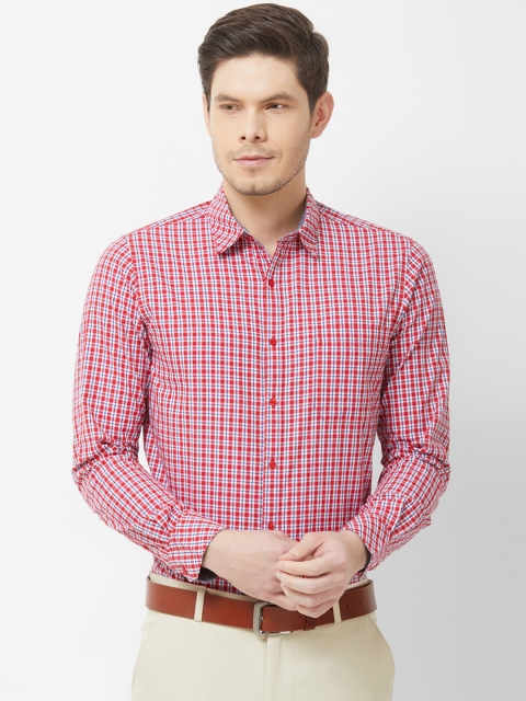 

Solemio Men Red & White Regular Fit Checked Formal Shirt