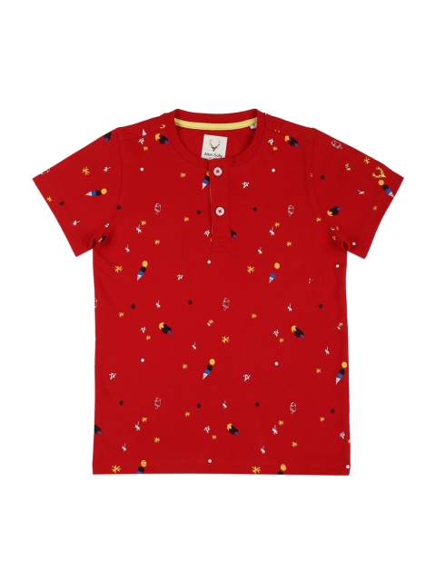 

Allen Solly Junior Boys Red & Blue Printed Henley Neck T-shirt