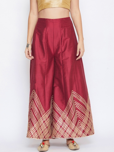 

9rasa Women Maroon Embellished Flared Shararas