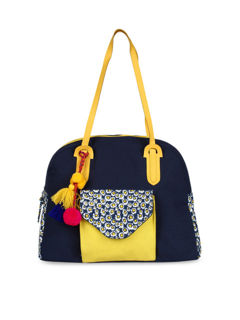 

Anekaant Navy Blue & Yellow Printed Shoulder Bag
