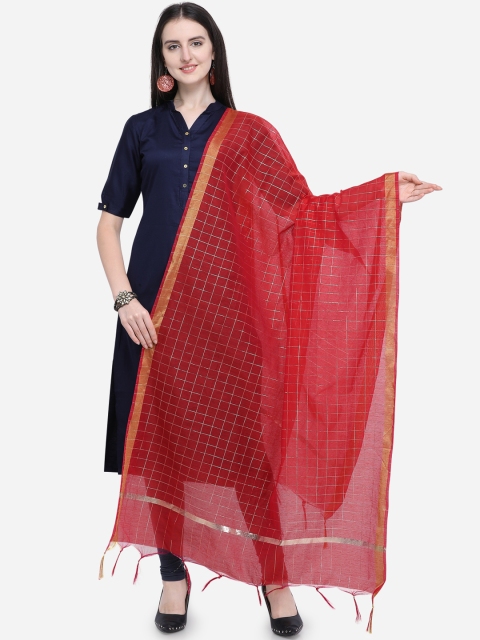 

Satrani Red Checked Dupatta