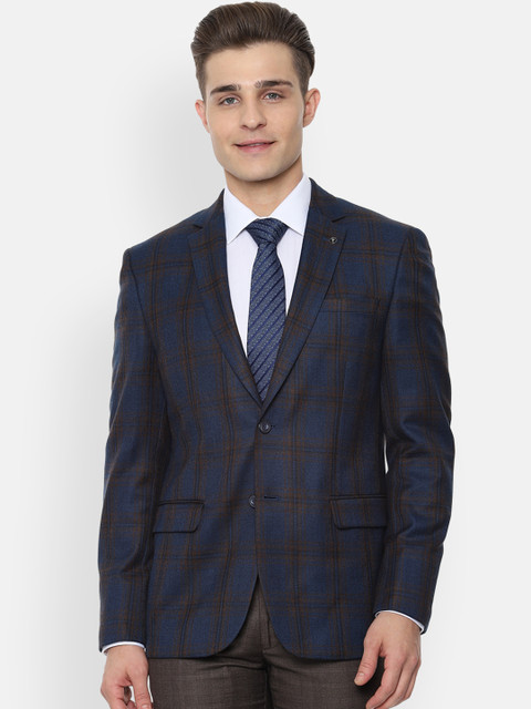 

Van Heusen Men Navy-Blue & Brown Checked Single-Breasted Slim-Fit Blazer