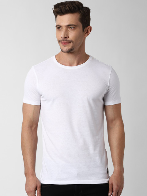 

Peter England Casuals Men White Solid Round Neck T-shirt
