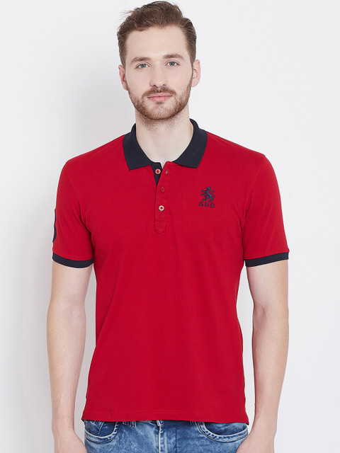 

Adobe Men Red & Navy Blue Solid Polo Collar T-shirt