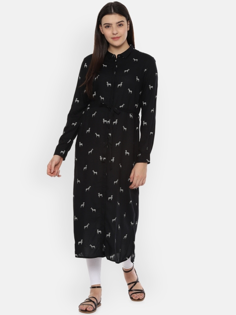 

Allen Solly Woman Black & Off-White Printed Straight Kurta