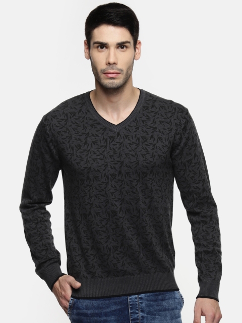 

Urban Ranger by pantaloons Men Charcoal Grey & Black Printed Pullover Sweater