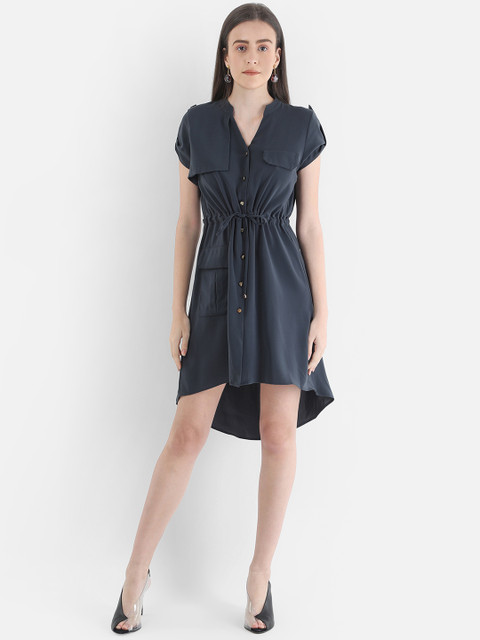 

COVER STORY Women Navy Blue Solid Shirt Dress
