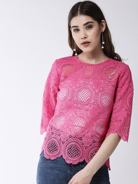 

MAGRE Women Pink Self Design Top
