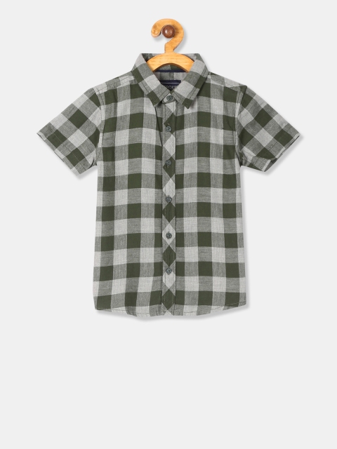 

Cherokee Boys Olive Green & Grey Checked Regular Fit Casual Shirt