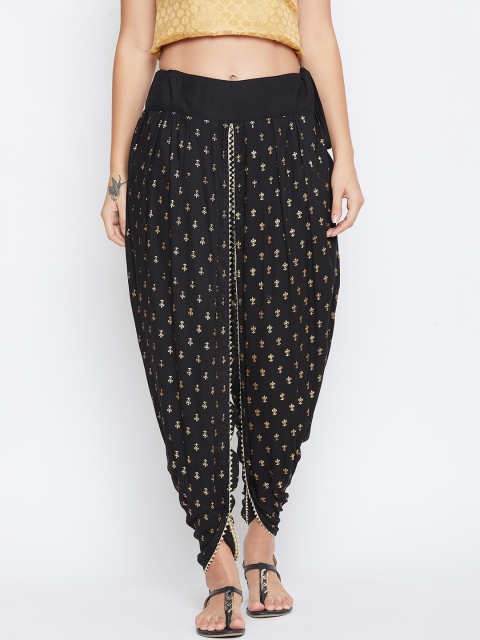 

9rasa Women Black & Gold-Coloured Hand Block Printed Dhoti