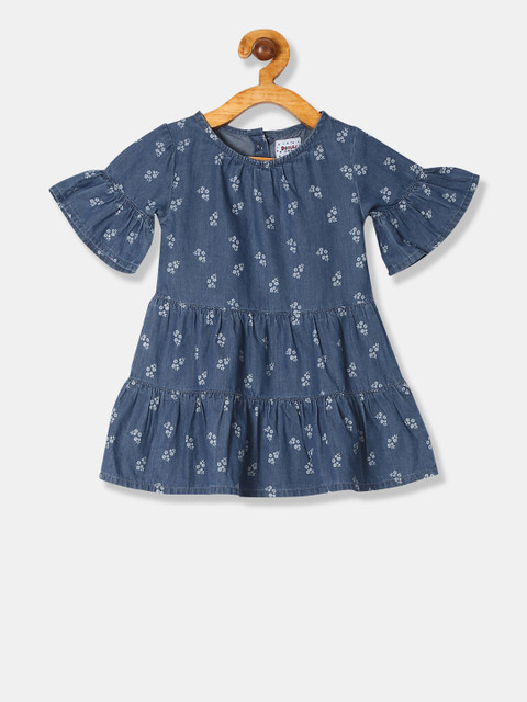 

Donuts Girls Blue Floral Print Fit and Flare Dress