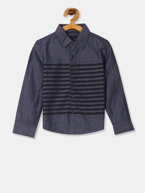

Cherokee Boys Navy Blue & Black Striped Regular Fit Casual Shirt
