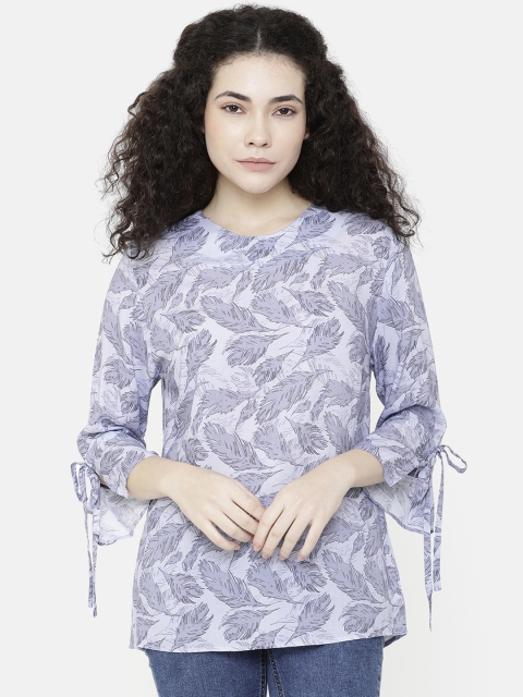 

Double Two Women Leaf Print Top, Blue