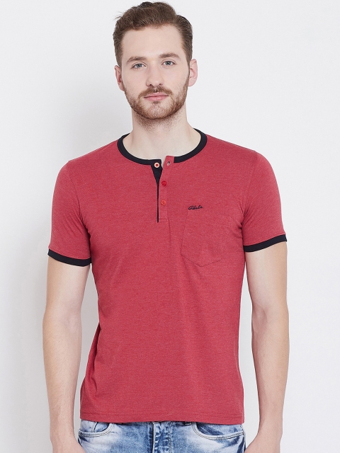 

Adobe Men Red Solid Henley Neck T-shirt