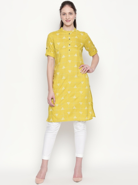 

RANGMANCH BY PANTALOONS Women Yellow Printed Straight Kurta