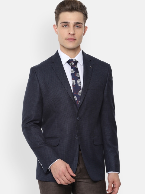 

Van Heusen Men Navy blue Self-Design Single-Breasted Slim-Fit Blazer