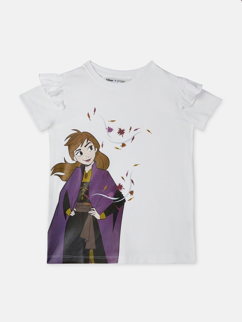 

DISNEY X ZILINGO Girls White Frozen Printed Top