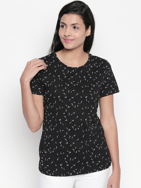 

Honey by Pantaloons Women Black Printed Round Neck T-shirt