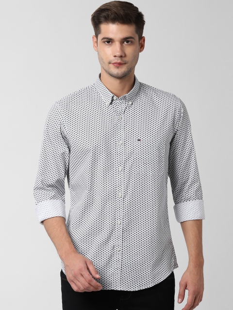 Peter England Casuals Men White & Black Slim Fit Printed Casual Shirt