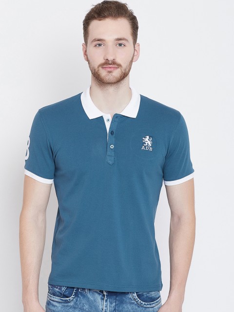 

Adobe Men Blue & White Solid Polo Collar T-shirt
