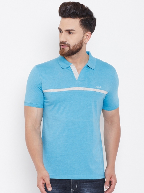 

Adobe Men Blue Striped Polo Collar T-shirt