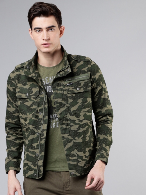 

Ecko Unltd Men Olive Green Camouflage Printed Tailored Jacket