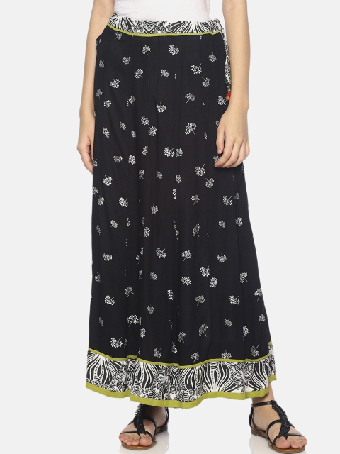 

NAKSHORA Women Black & White Printed A-Line Pure Cotton Maxi Skirt