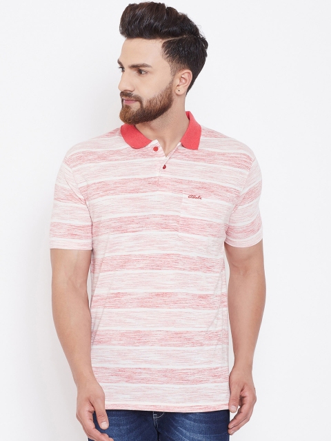 

Adobe Men Red & White Striped Polo Collar T-shirt