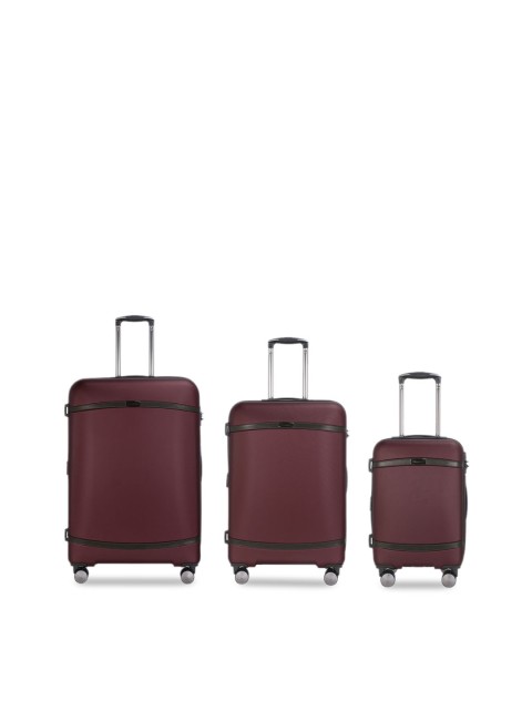

IT luggage Set of 3 Maroon Solid Quaint Hard-Sided Trolley Suitcases