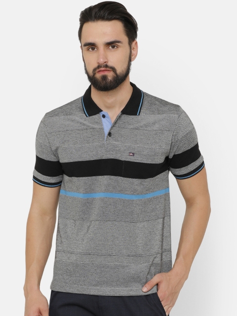 

COOL COLORS Men Black Striped Polo Collar T-shirt