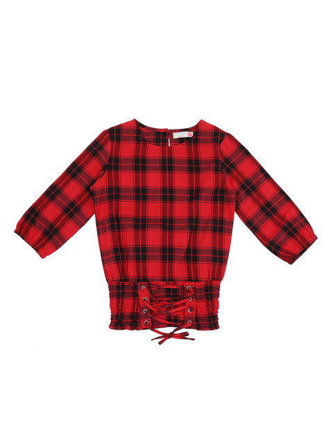 

Pantaloons Junior Girls Red & Black Checked Shirt Style Pure Cotton Top